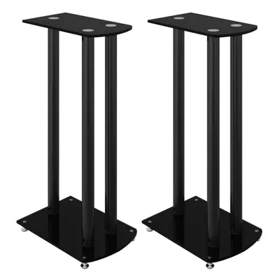 (black) vidaXL Speaker Stands Holder Speaker Rack 2pcs Tempered Glass Pillars Design