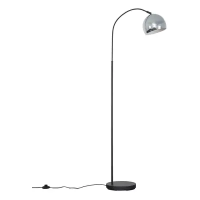 Modern Designer Style Dark Grey Curved Stem Floor Lamp with a Chrome Dome Shade