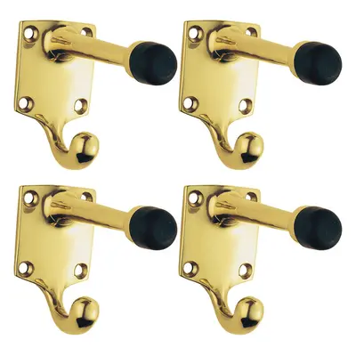 4x One Piece Hat & Coat Hook with Rubber Buffer 88mm Projection Polished Brass