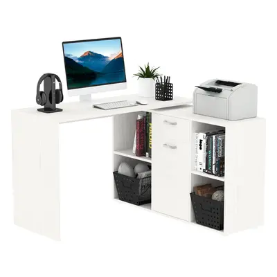 HOMCOM Multipurpose L-Shaped Computer Desk Laptop Workstation MDF White