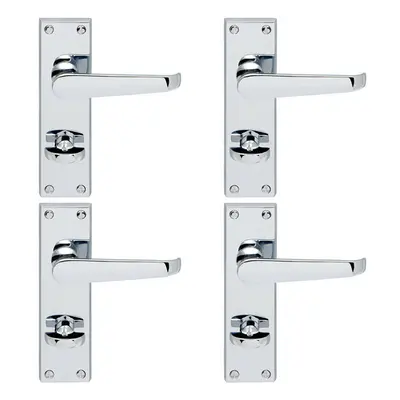 4x Victorian Flat Lever on Bathroom Backplate Handle x 42mm Polished Chrome