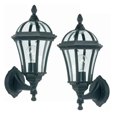 2 PACK IP44 Outdoor Wall Lamp Matt Black & Glass Traditional Lantern Porch Path