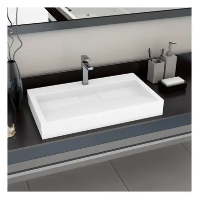 vidaXL Wash Basin 80cm Mineral Cast/Marble Cast White Countertop Bathroom Sink