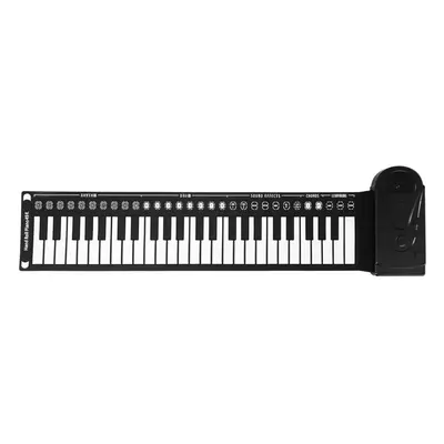 (Black) Keys Roll Up Piano Soft Flexible Silicone Foldable Electronic Keyboard for Children Stud