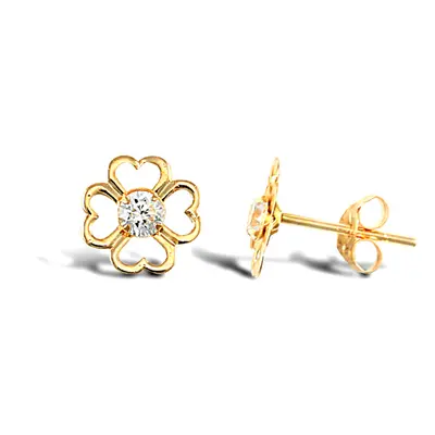 Jewelco London Ladies 9ct Yellow Gold White Round Brilliant Cubic Zirconia Love Heart Flower Pet