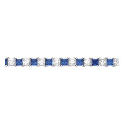 Jewelco London Ladies Rhodium Plated Sterling Silver Blue Princess CZ Alternating Eternity Tenni