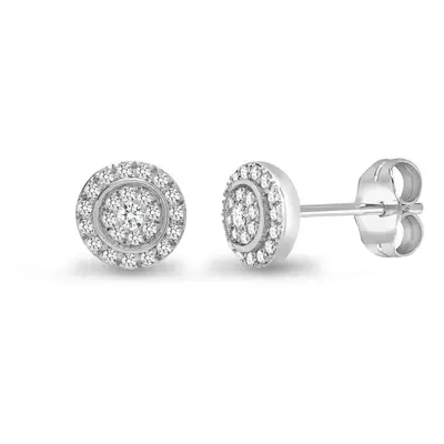 Jewelco London Solid 18ct White Gold Pave Set Round G SI 0.33ct Diamond Halo Cluster Stud Earrin