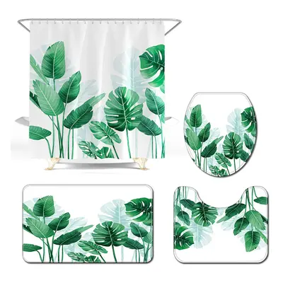 (C) 180x180cm Plantain Turtle Leaf Waterproof Shower Curtain 3/4PCS Bathroom Odorless Non-toxic 