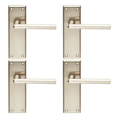 4x PAIR Rounded Lever on Latch Backplate Door Handle x 50mm Satin Nickel