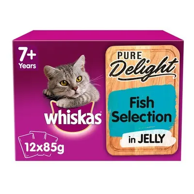 Whiskas 1+ Cat Pouches Pure Delight Fish Selection In Jelly 12x85g Pack (Pack of 4)