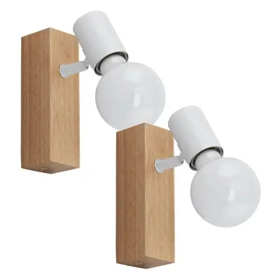 2 PACK Wall Spot Light Backplate Colour Brown Wood Oak Look White Shade E27