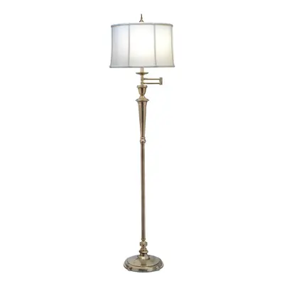 Floor Lamp Swing Arm Directional Off White Shade Burnished Brass LED E27 60W