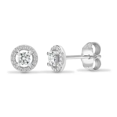 Jewelco London Solid 18ct White Gold Pave Set Round G SI 0.4ct Diamond Halo Cluster Stud Earring