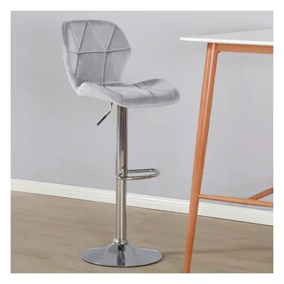 (Velvet Grey) Charles Jacobs Diamond Style Adjustable Breakfast Bar Stool with Footrest