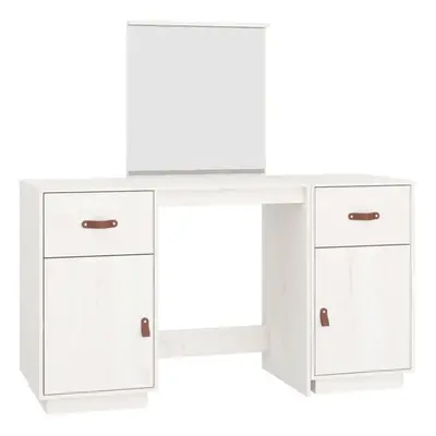 (White) vidaXL Solid Wood Pine Dressing Table Set with a Mirror Desk Multi Colours