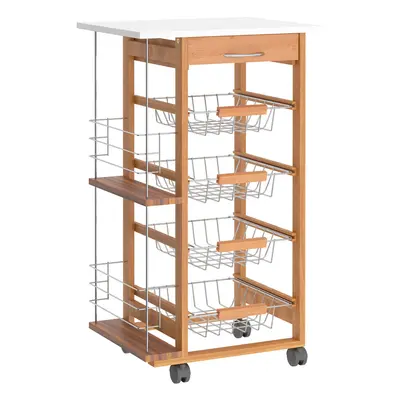 HOMCOM Multi-Use Kitchen Island Trolley Baskets Side Racks Drawer Worktop Brown