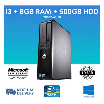 DELL I3 Desktop PC 8GB Memory, 500GB Hard drive, Windows Home, Wifi