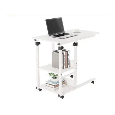 (White) Height Adjustable Mobile Rolling side table