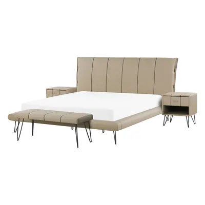 Bedroom Set BETIN x cm (EU Super King) Faux Leather Sand Beige