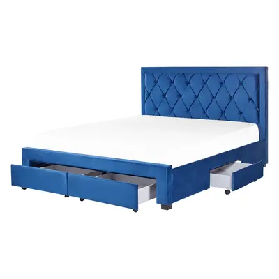 Bed with Storage Drawers LIEVIN x cm (EU Super King) Velvet Navy Blue