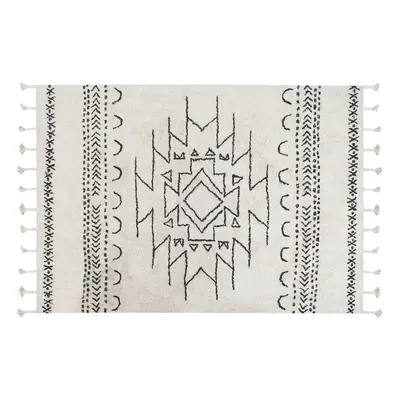 Cotton Area Rug x cm Black and White KHOURIBGA