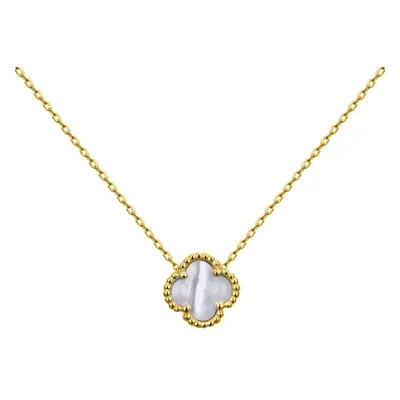 Jewelco London Gold-plated Silver Clover Mother of Pearl Lucky Charm Pendant Necklace 16-18" - A