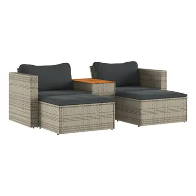 vidaXL Garden Sofa Set Piece with Cushions Arm Sofa Grey Poly Rattan Acacia