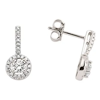 Jewelco London Ladies Sterling Silver Cubic Zirconia Halo Drop Stud Earrings - GVE349