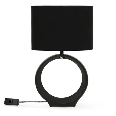 Black Hoop Ceramic Table Lamp with Fabric Shade Bedside Light