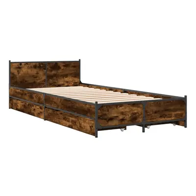 (smoked oak, x cm) vidaXL Bed Frame with Drawers Bed Base Mattress Foundation Engineered Wood