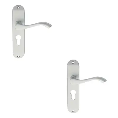 2x PAIR Curved Handle on Chamfered Euro Lock Backplate x 40mm Satin Chrome