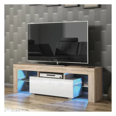 TV Unit 130cm LED Creative Furniture - Oak & White Gloss Doors