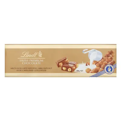 LINDT Milk & Hazelnut Gold Bar 300g (Pack of 10)