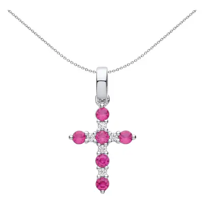 Jewelco London Unisex Sterling Silver Red CZ Alternating Eternity Cluster Bezant Cross Pendant N