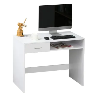 HOMCOM Modern Computer Work Desk Table Study Shelf Drawer Writing Station White