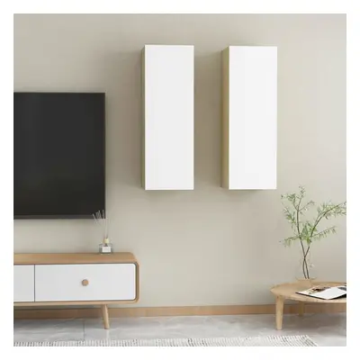 vidaXL 2x TV Cabinets White and Sonoma Oak Chipboard Hifi Stand Living Room