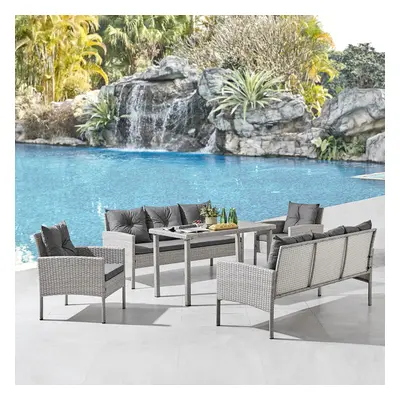 Rattan Garden Outdoor Dining Sofa Set In Grey