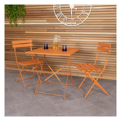 CHARLES BENTLEY Square Folding Powder Coated Steel Bistro Set For Patio, Garden, Balcony, Deckin