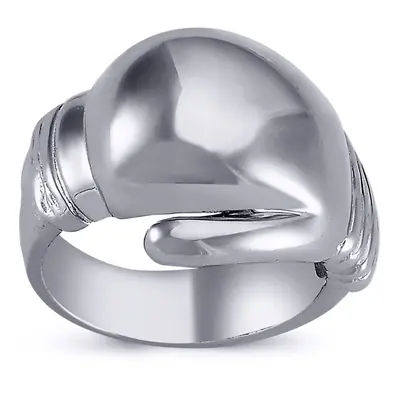 (Z) Jewelco London Mens Rhodium Plated Sterling Silver Boxing Glove Charm Ring 19mm