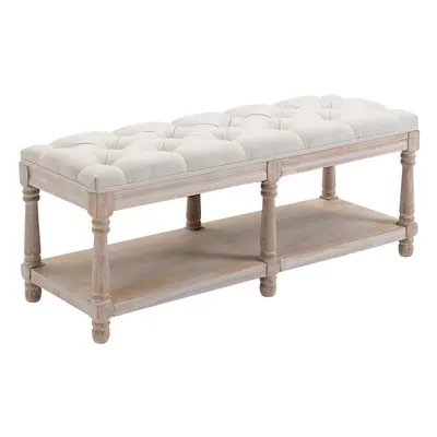 HOMCOM 2-Tier Bed End Bench, Vintage Stool Button Tufted Window Cream