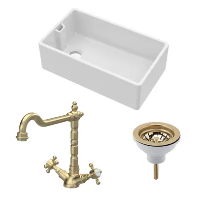 Fireclay Kitchen Bundle - Single Bowl Belfast Sink, Strainer Waste & French Classic Tap, 795mm -