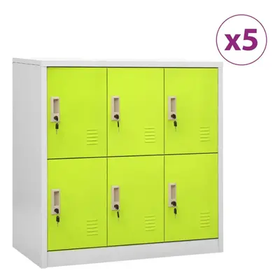 vidaXL 5x Locker Cabinets Light Grey and Green Steel Office Storage Cabinet