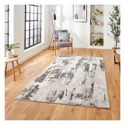 (Grey / Ivory) Think Rugs Apollo GR579 Modern Abstract High Density Pile Rug