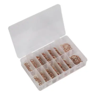 250 Piece Diesel Injector Copper Washer Assortment - Various Sizes - Storage Box