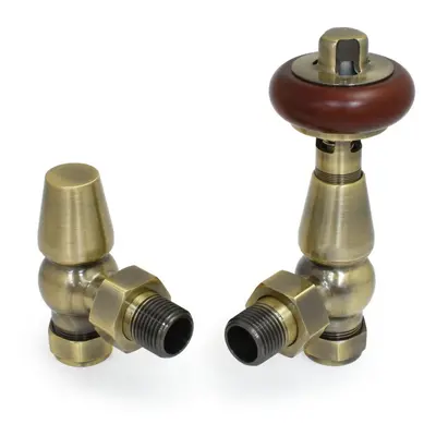 (Polished Antique Brass) Warmehaus Chelsea Traditional Angled TRV Thermostatic Radiator Valves