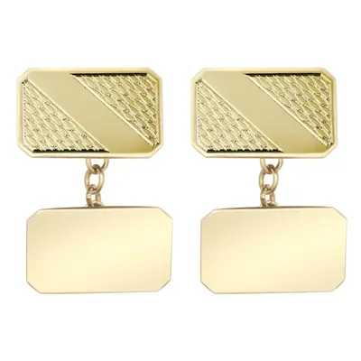 Jewelco London Men's Solid 9ct Yellow Gold Twin Rectangular Ogee Pattern Chain Linked Cufflinks 