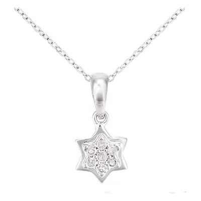 Jewelco London 9ct White Gold Round 7pts Diamond Halo Star Pendant Necklace inch 46cm - PP0AXL59