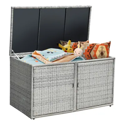 PE Wicker Storage Box 330L 2-Tier with Lid & Front Doors Grey