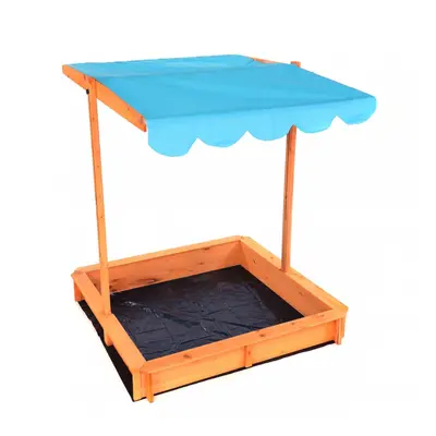 Oypla Kids' Wooden Garden Sand Pit With Adjustable Blue Canopy