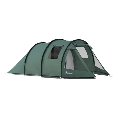 Outsunny Persons Tunnel Tent, Two Room Camping Tent w/ Windows, Green